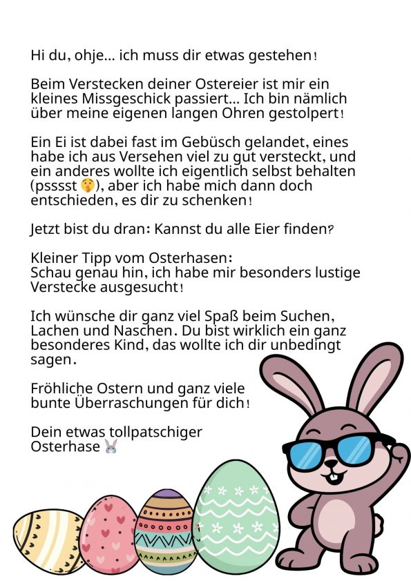 Lustiger Brief vom Osterhasen an ein Kind