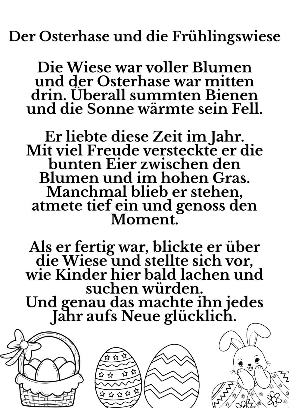 Osterhase Geschichte für Kinder zum kostenlosen ausdrucken, download und ausmalen, Malvorlage Ostern Geschichte 