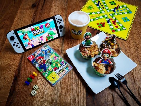 Familienspieleabend mit Mario Party Superstars für die Nintendo Switch , Rezept für Muffins, Rezept für Himbeeren Muffins