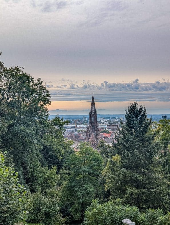 Mit Kindern in Freiburg Warum die Jugendherberge der perfekte Ausgangspunkt für Familien ist, Blick auf den Münster vom Schlossberg aus.