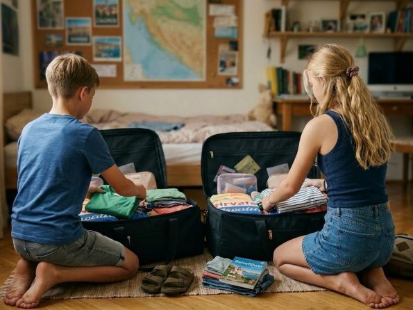 Kinder packen ihre Taschen für ihre erste Jugendreise - Symbolbild Ki-generiert