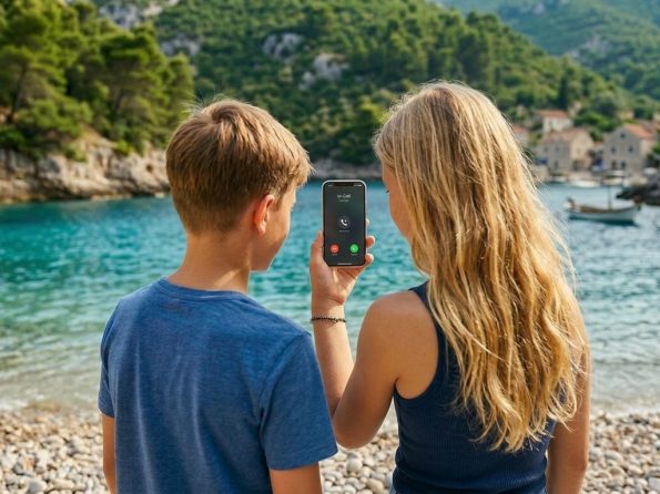 Kinder rufen ihre Eltern während der Jugendreise an. 