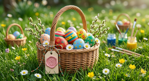 osterbrief-kinder-kostenlos-vorlage, Ostereier im Körbchen