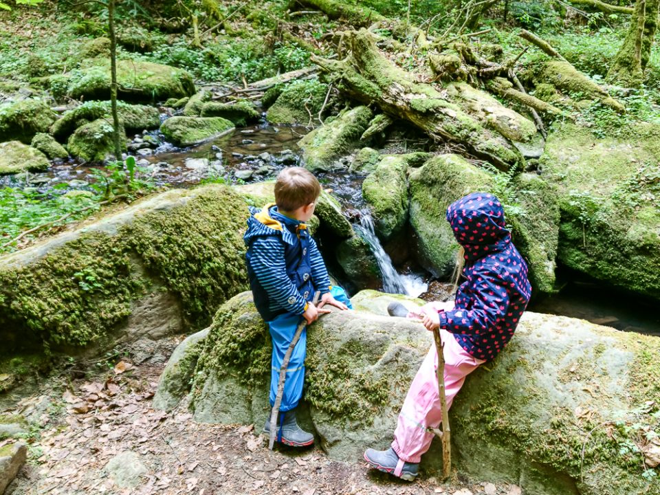 Kinder in der Monbachtalschlucht im Scharzwald