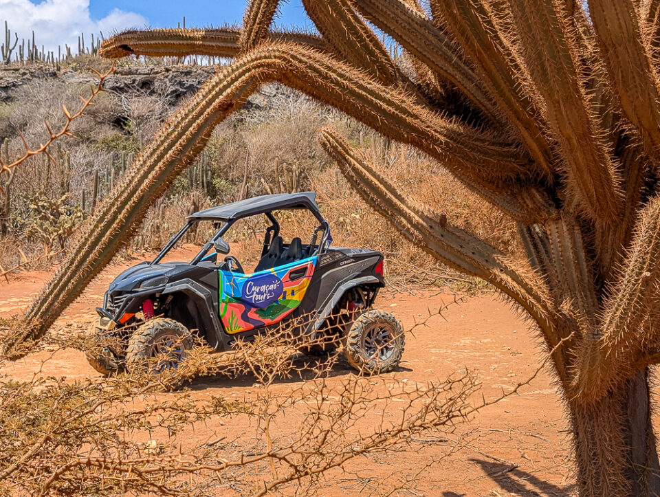 Buggy in der staubigen Landschaft von Curacao im September.